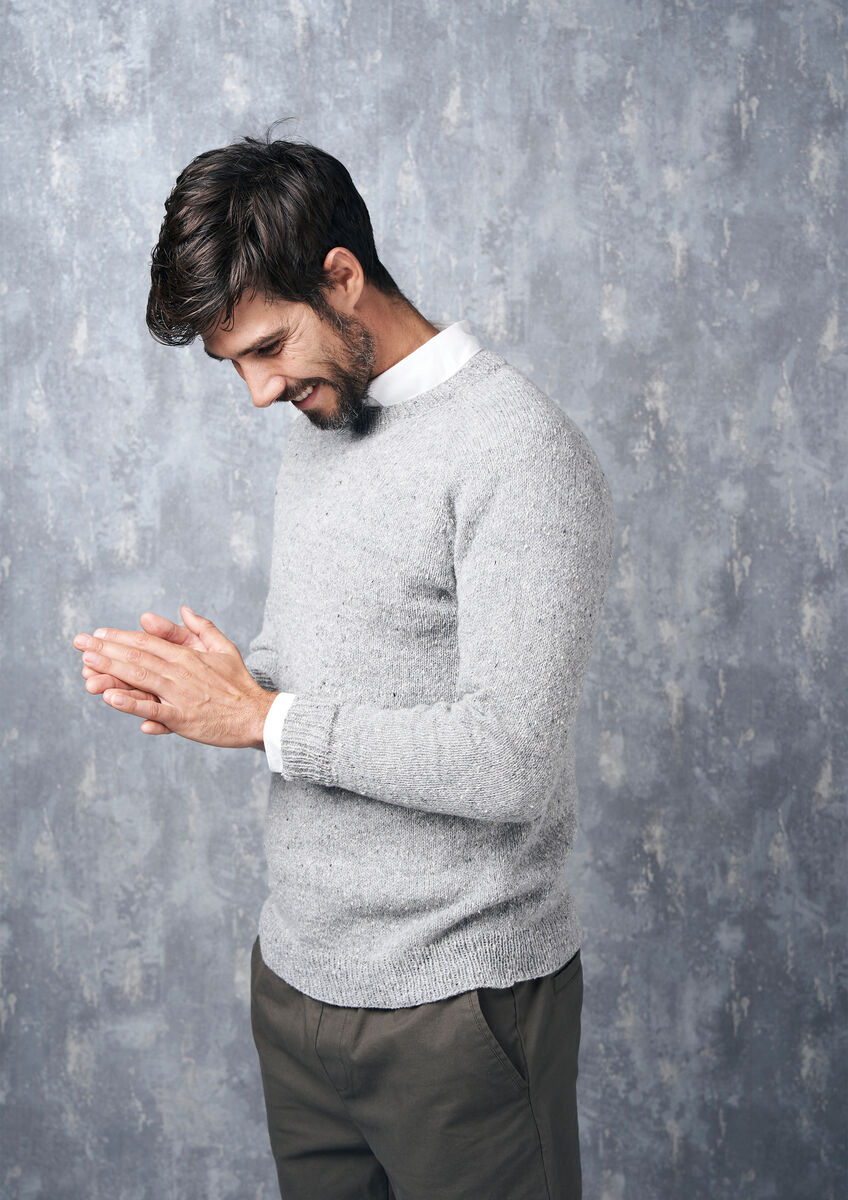 Crew neck sweater shop with button down shirt