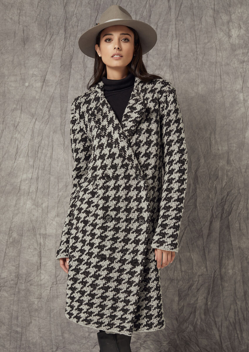 BENMYSHOWER Houndstooth Style Knitted Loose Jacket