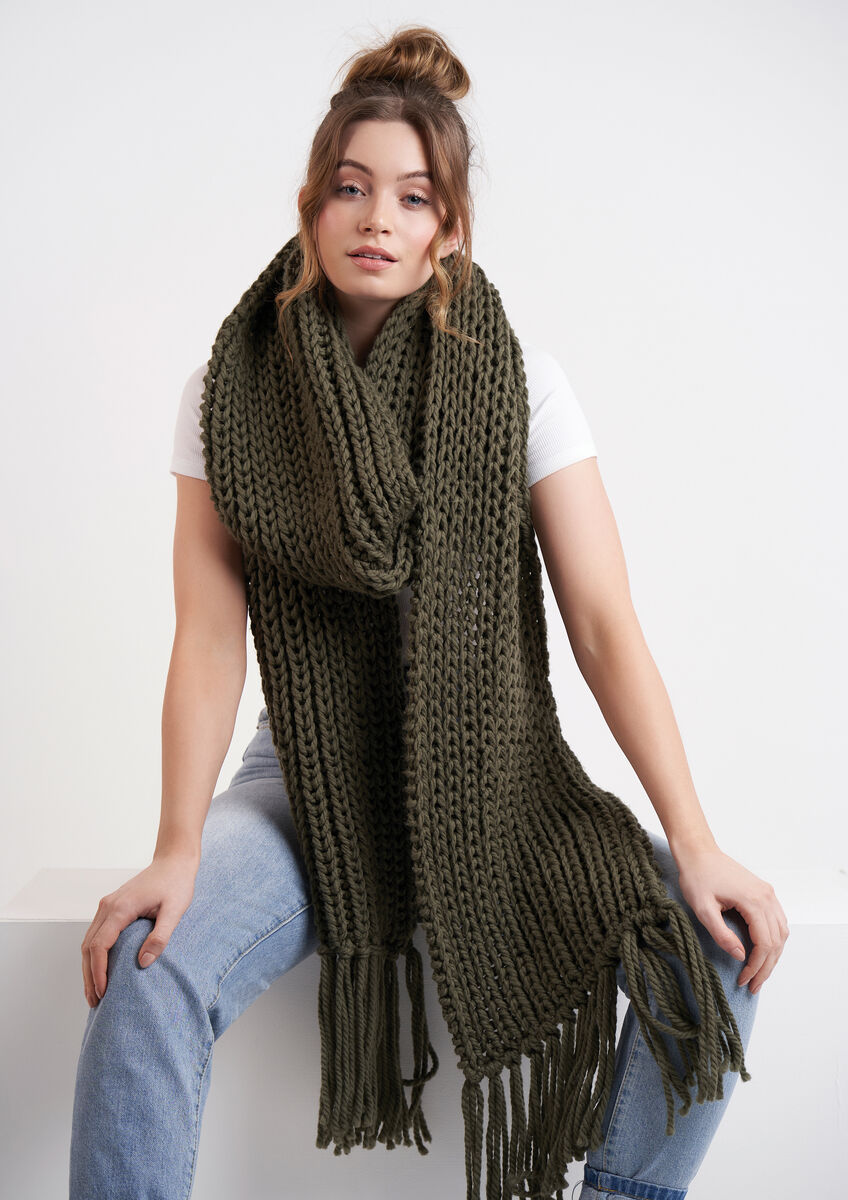 Knit Pure Merino Wool Long Scarf for Women Oversized Chunky 